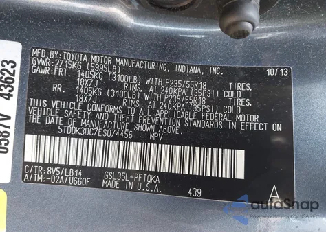 2014 Toyota Sienna Xle 7 Passenger from USA, damaged, VIN 5TDDK3DC7ES074456